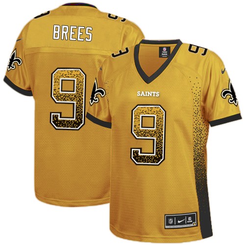 Women's Elite Drew Brees Nike Jersey Gold - #9 Drift Fashion NFL New Orleans Saints